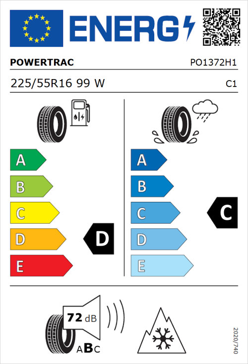 Tyre Label for Powertrac Power March AS 225/55R16 99W