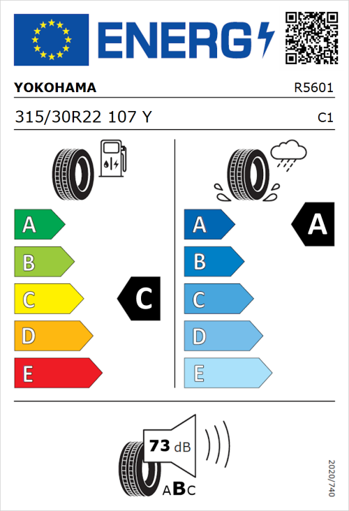 Tyre Label for Yokohama V105 315/30R22 107Y