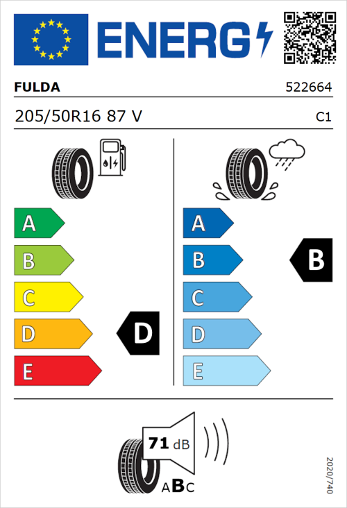 Tyre Label for Fulda Sport Control 205/50R16 87V