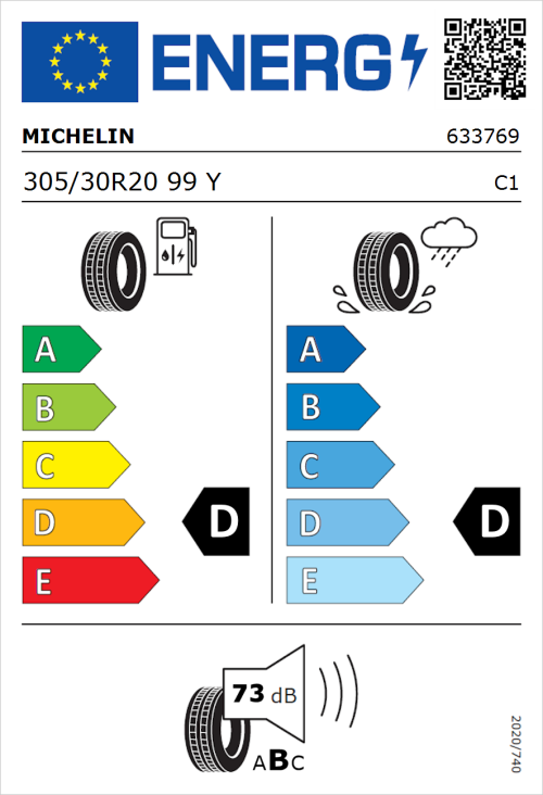 Tyre Label for Michelin Pilot Sport 4 (Zero Pressure) 305/30R20 99Y