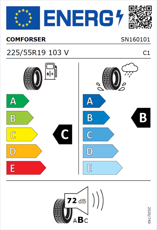 Tyre Label for Comforser EF1500 225/55R19 103V