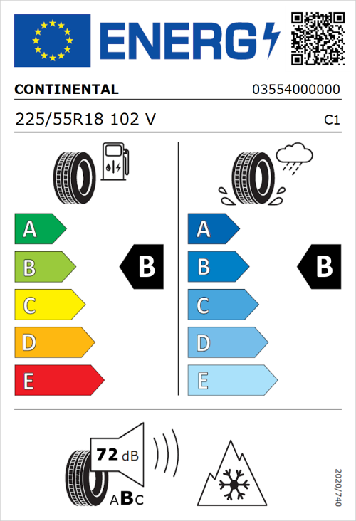 Tyre Label for Continental AllSeasonContact 2 225/55R18 102V