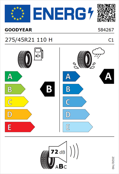 Tyre Label for Goodyear Eagle F1 SuperSport 275/45R21 110H