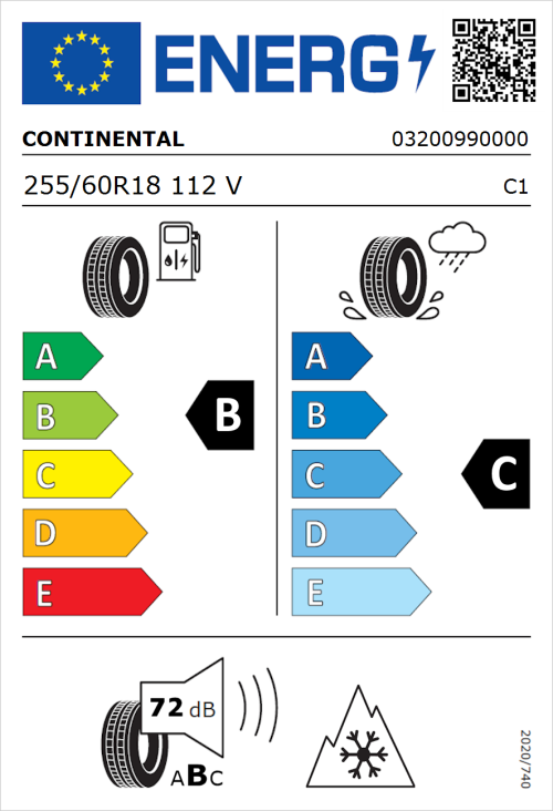 Tyre Label for Continental AllSeasonContact 2 255/60R18 112V
