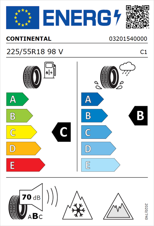 Tyre Label for Continental AllSeasonContact 2 225/55R18 98V