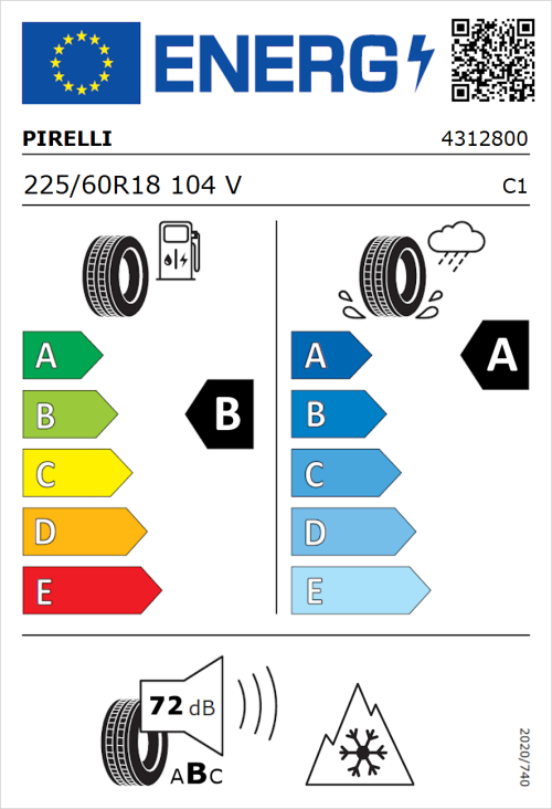Tyre Label for Pirelli Cinturato All Season 225/60R18 104V