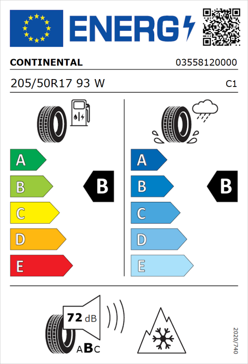 Tyre Label for Continental AllSeasonContact 2 205/50R17 93W