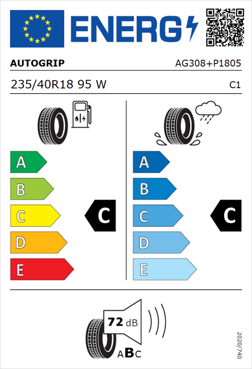 Tyre Label for Autogrip P308 Plus 235/40R18 95W