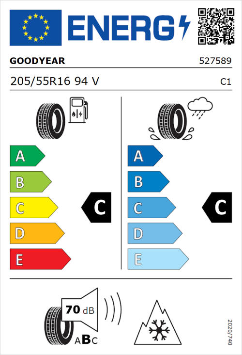 Tyre Label for Goodyear Vector 4Seasons Gen-1 205/55R16 94V